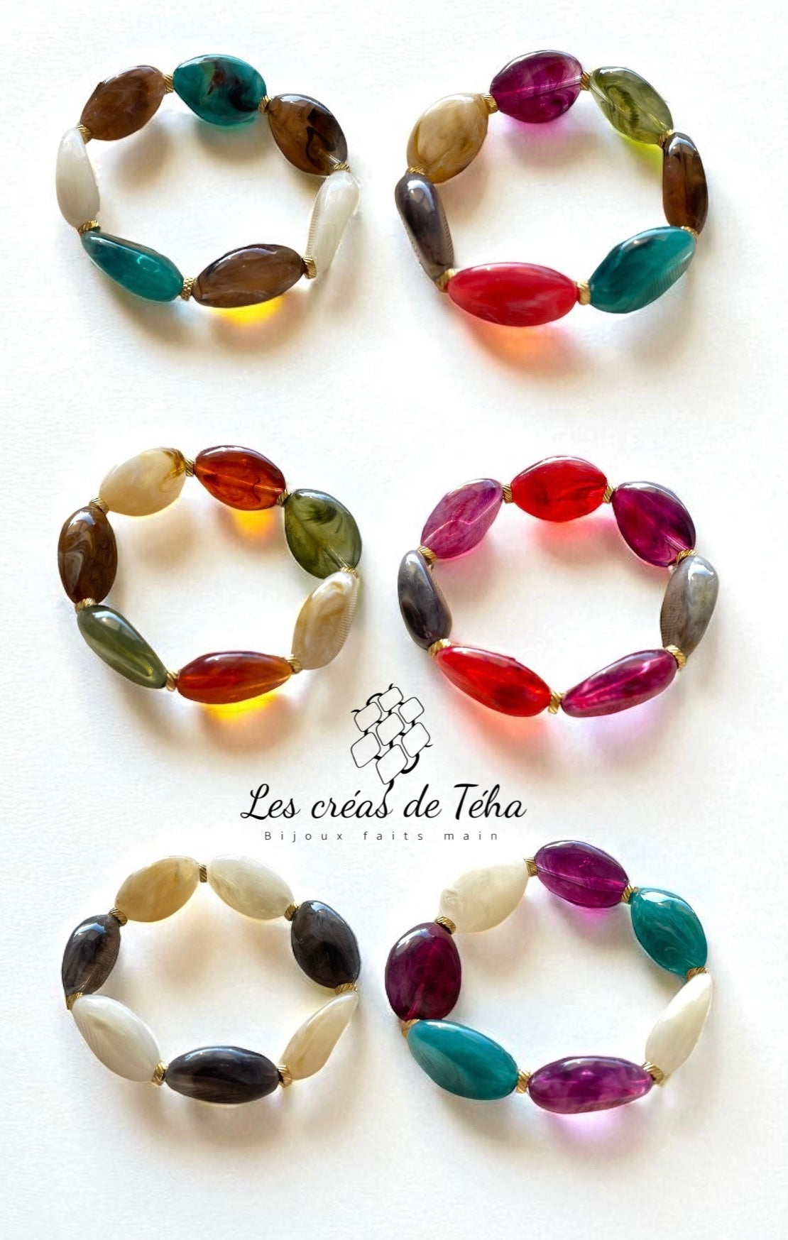 Bracelet élastique en perles acrylique et acier inoxydable modèle Joia