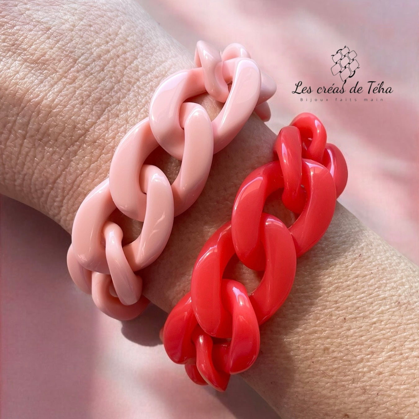 Bracelet tendance grosses mailles rouges modèle Ohéa
