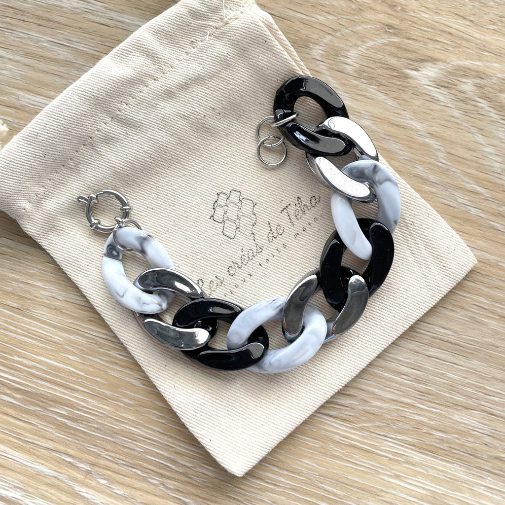 Bracelet tendance grosses mailles anthracite, noir, gris, argenté modèle Ohea