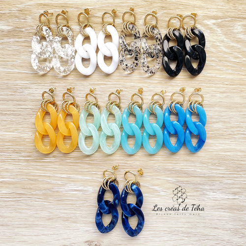 Boucles d'oreilles en grosses mailles noires modèle Ohea