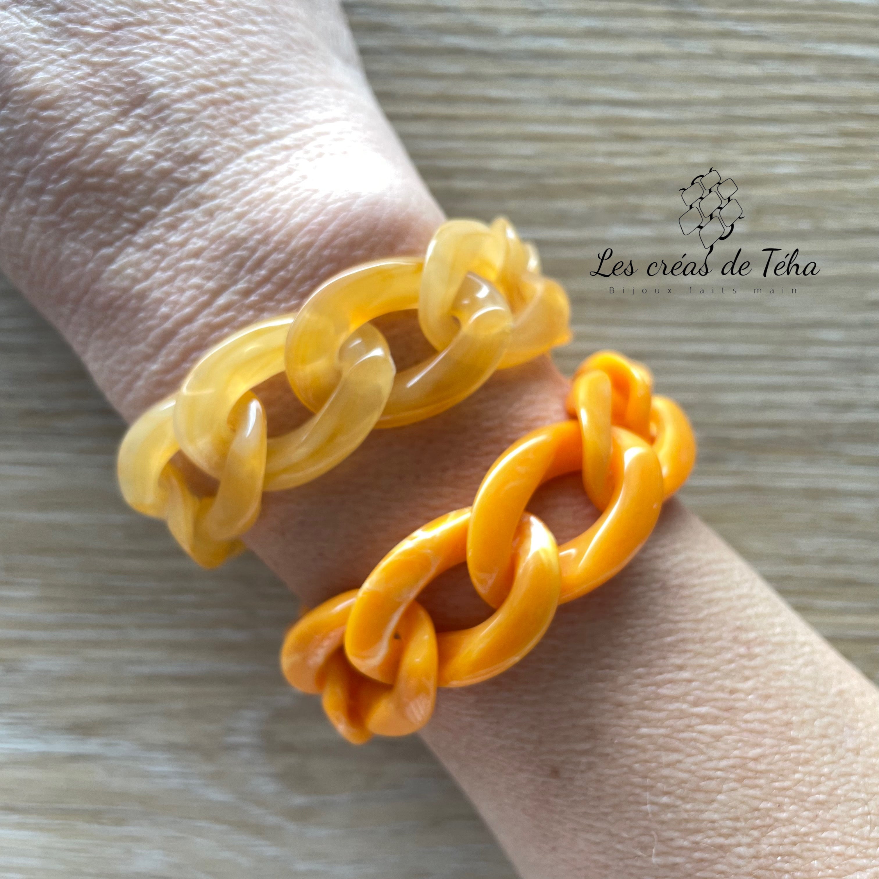 Bracelet tendance grosses mailles oranges modèle Ohéa