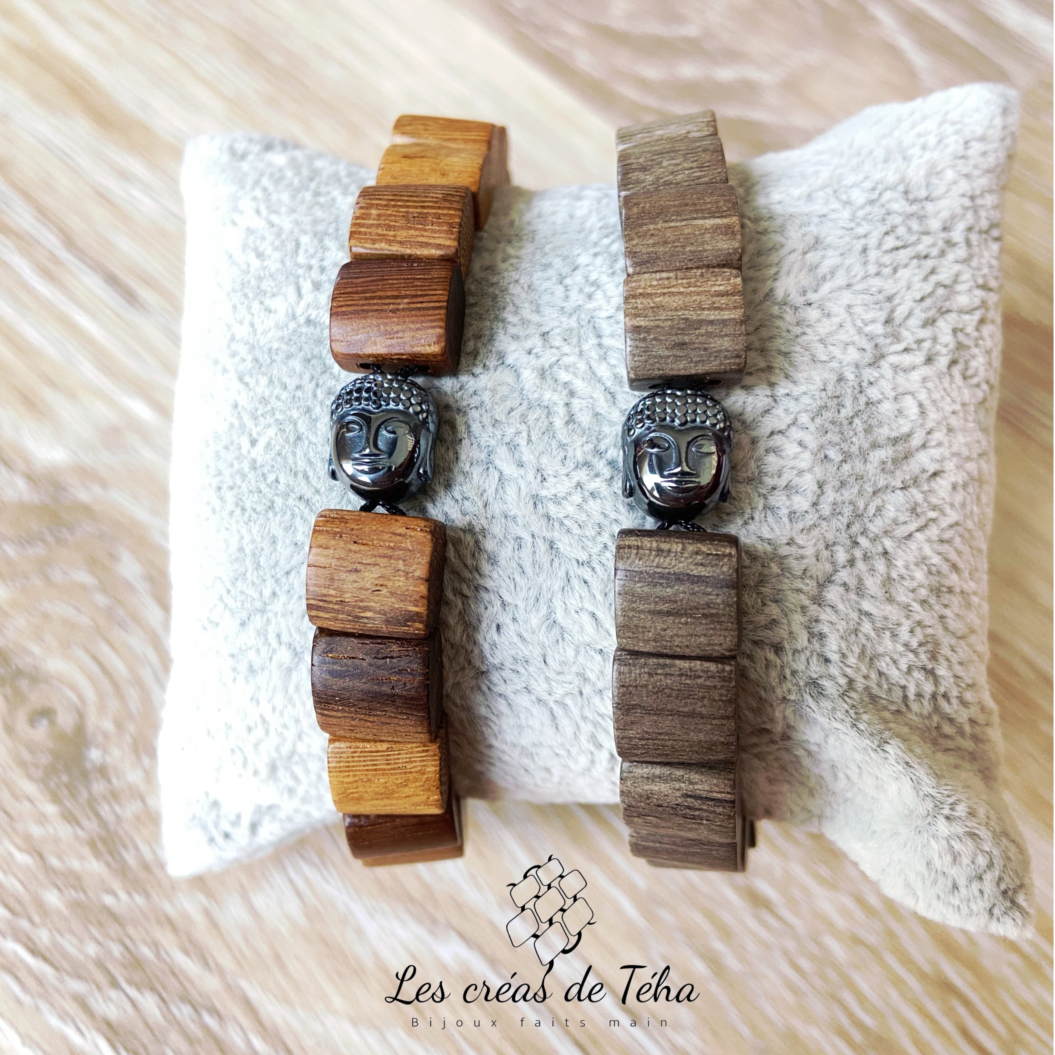 Bracelet homme modèle Mohina en perles en bois, hématite bouddhaet cordon