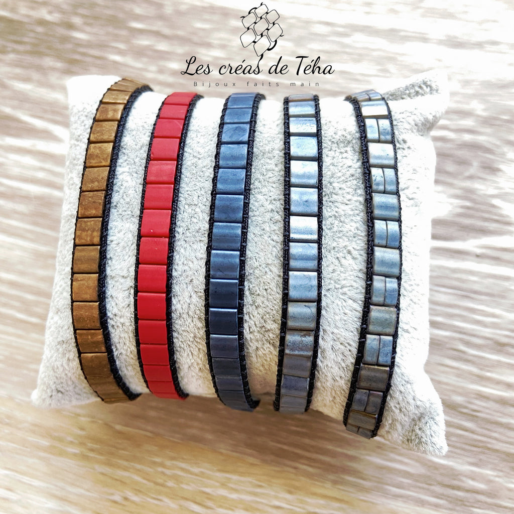 Bracelet homme modèle Avei en perles de verre et cordon