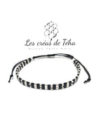 Bracelet Huira noir et argenté en perles de verre et cordon