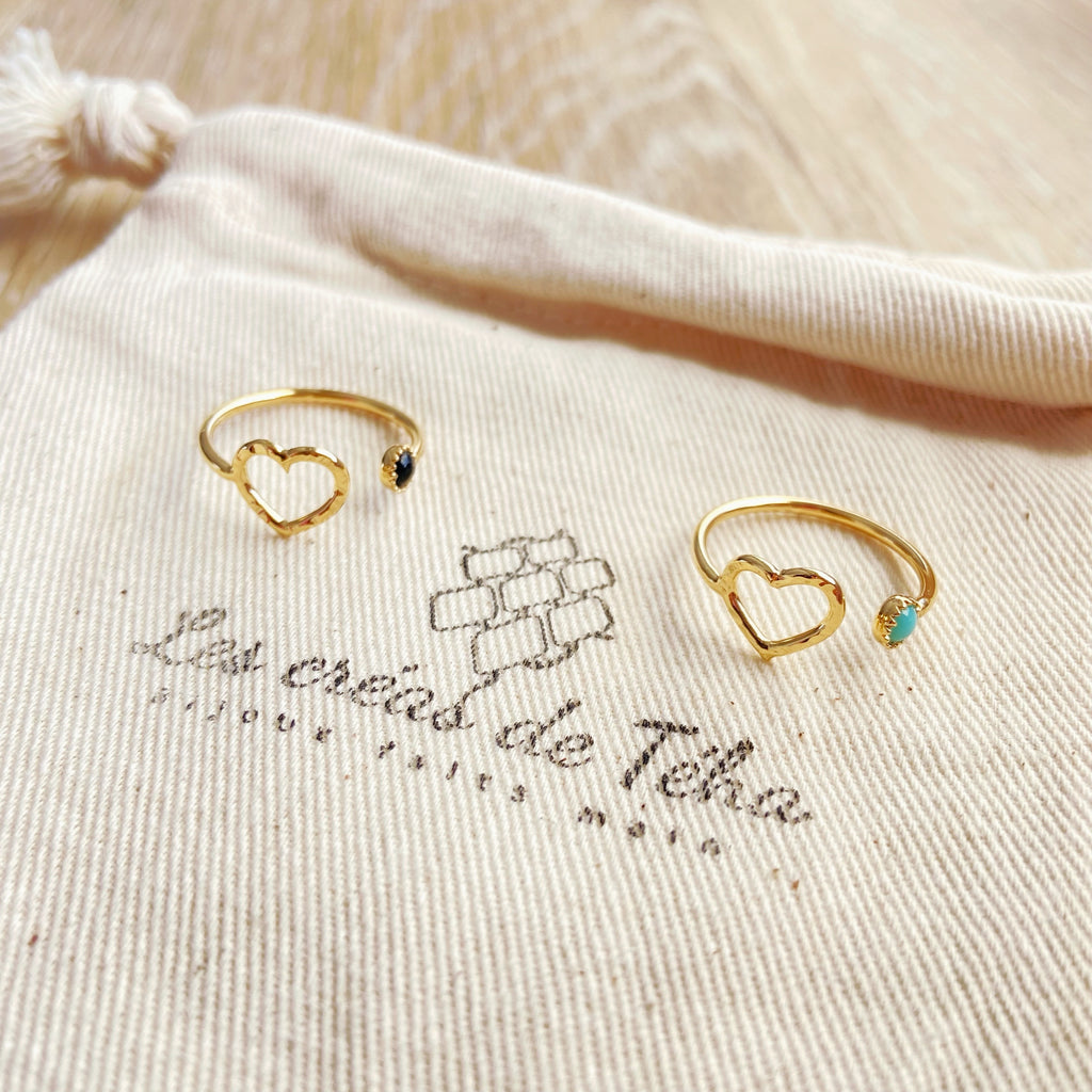 Bague réglable coeur en plaqué or modèle Heart
