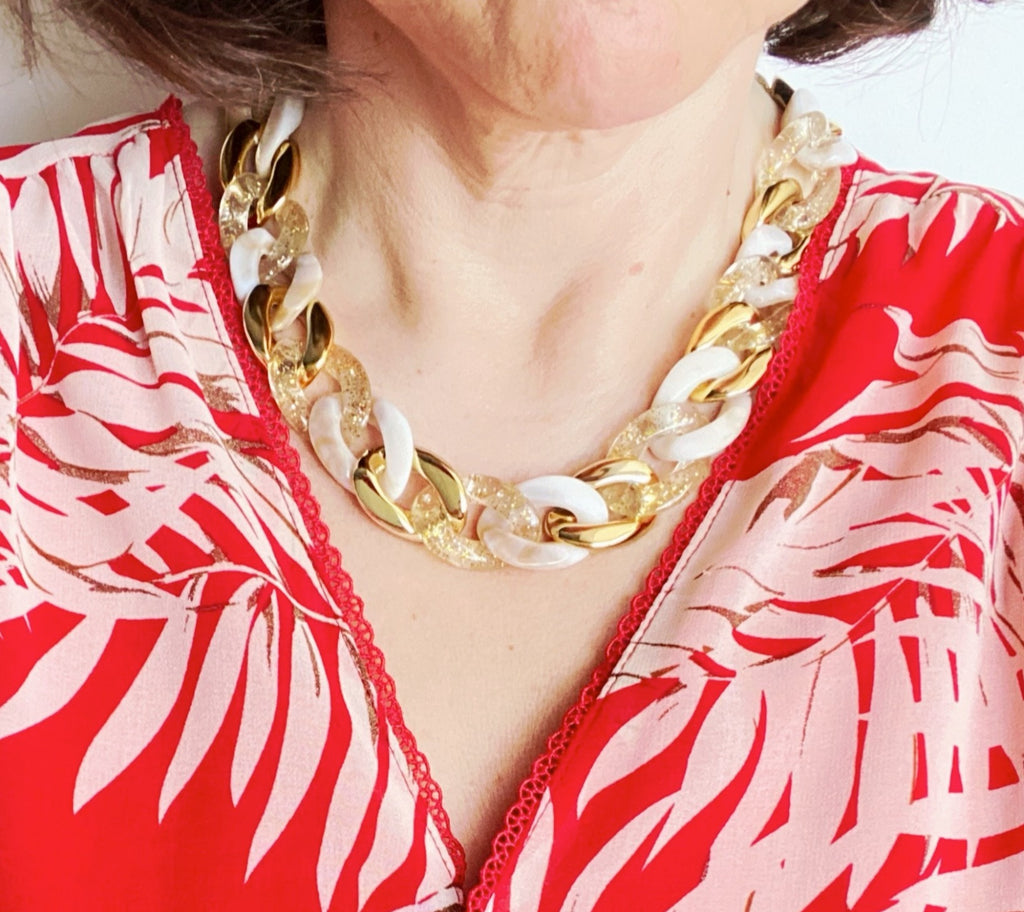 Collier en grosses mailles en acrylique et acier inoxydable