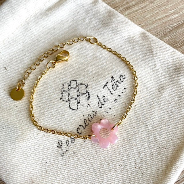 Bracelet réglable en acier inoxydable doré avec breloques modèle Flower