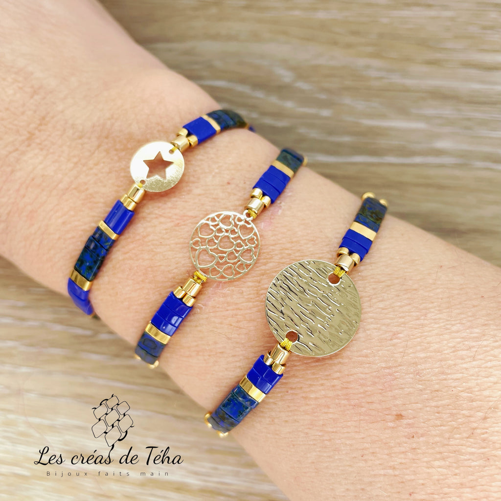 Bracelet Summer bleu et doré en perles de verre