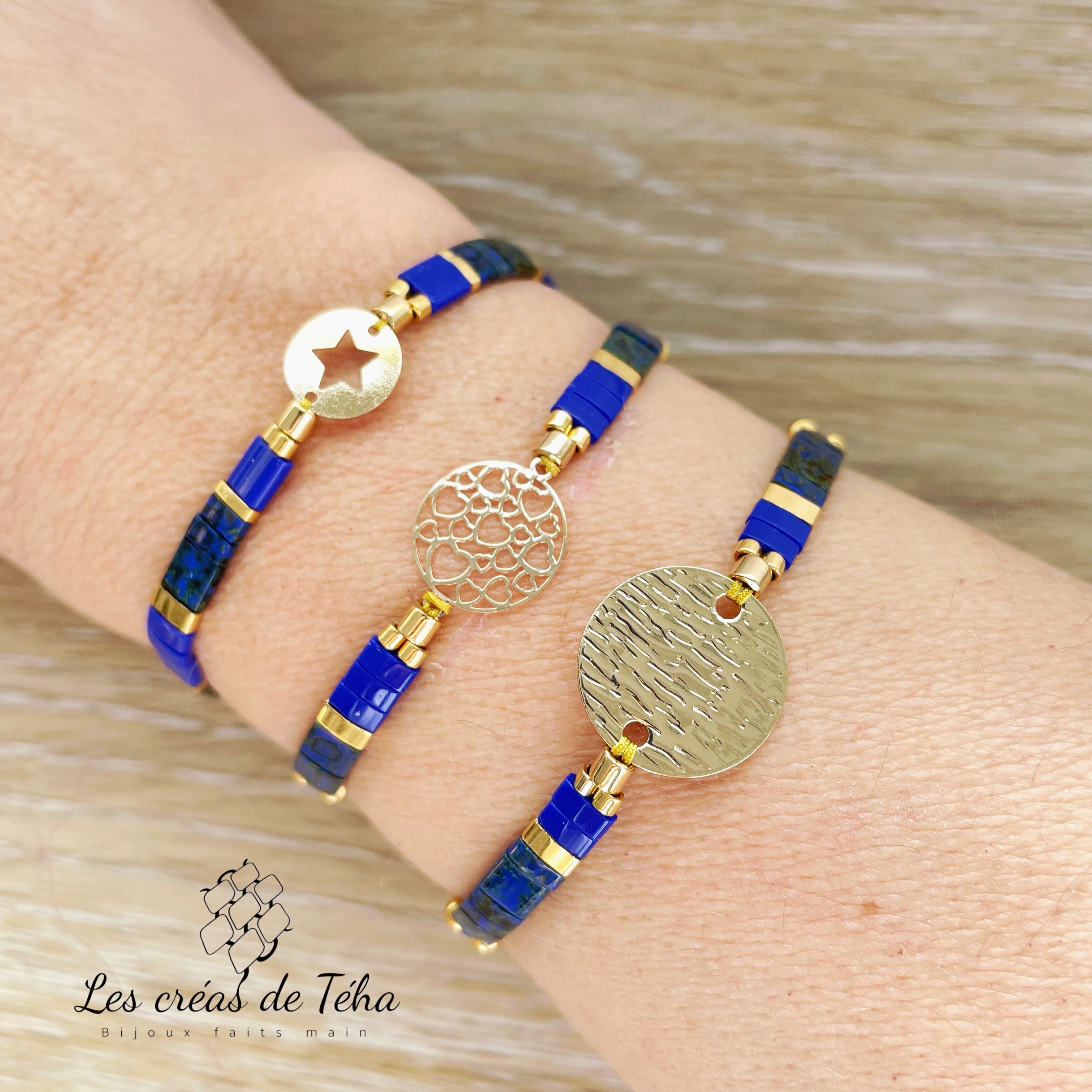 Bracelet Summer bleu et doré en perles de verre
