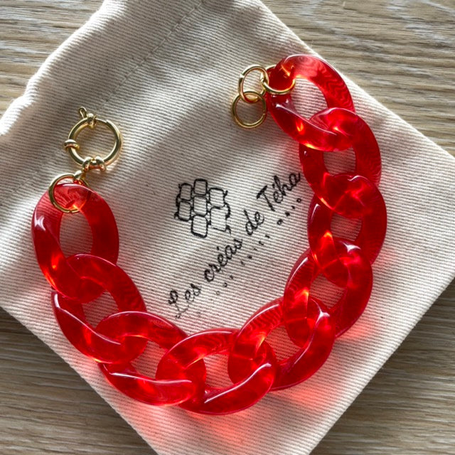 Bracelet tendance grosses mailles rouges modèle Ohéa