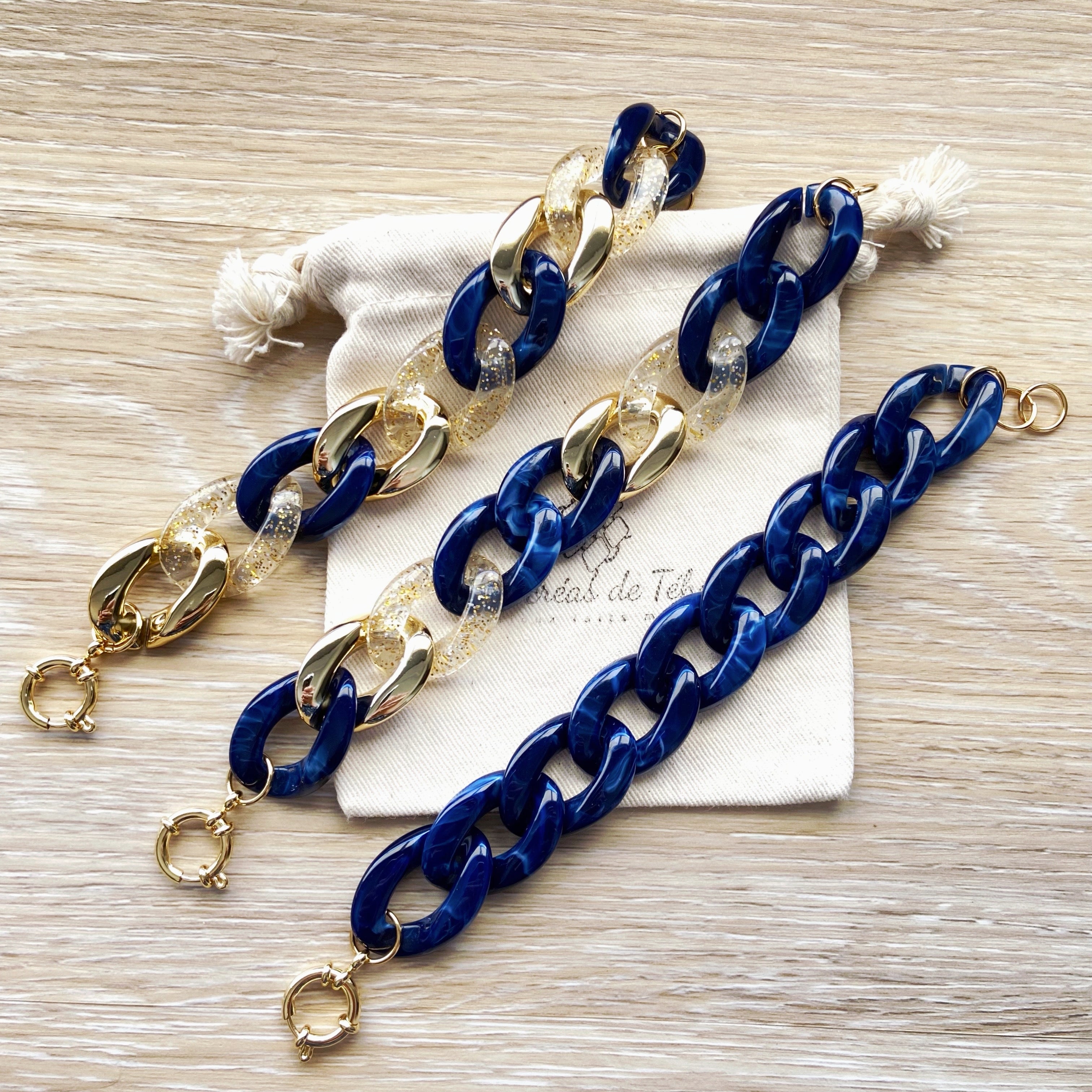 Bracelet tendance grosses mailles en acrylique et acier inoxydable modèle Ohea