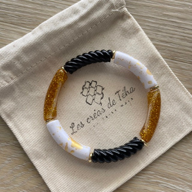 Bracelet élastique tendance perles incurvées modèle Ata