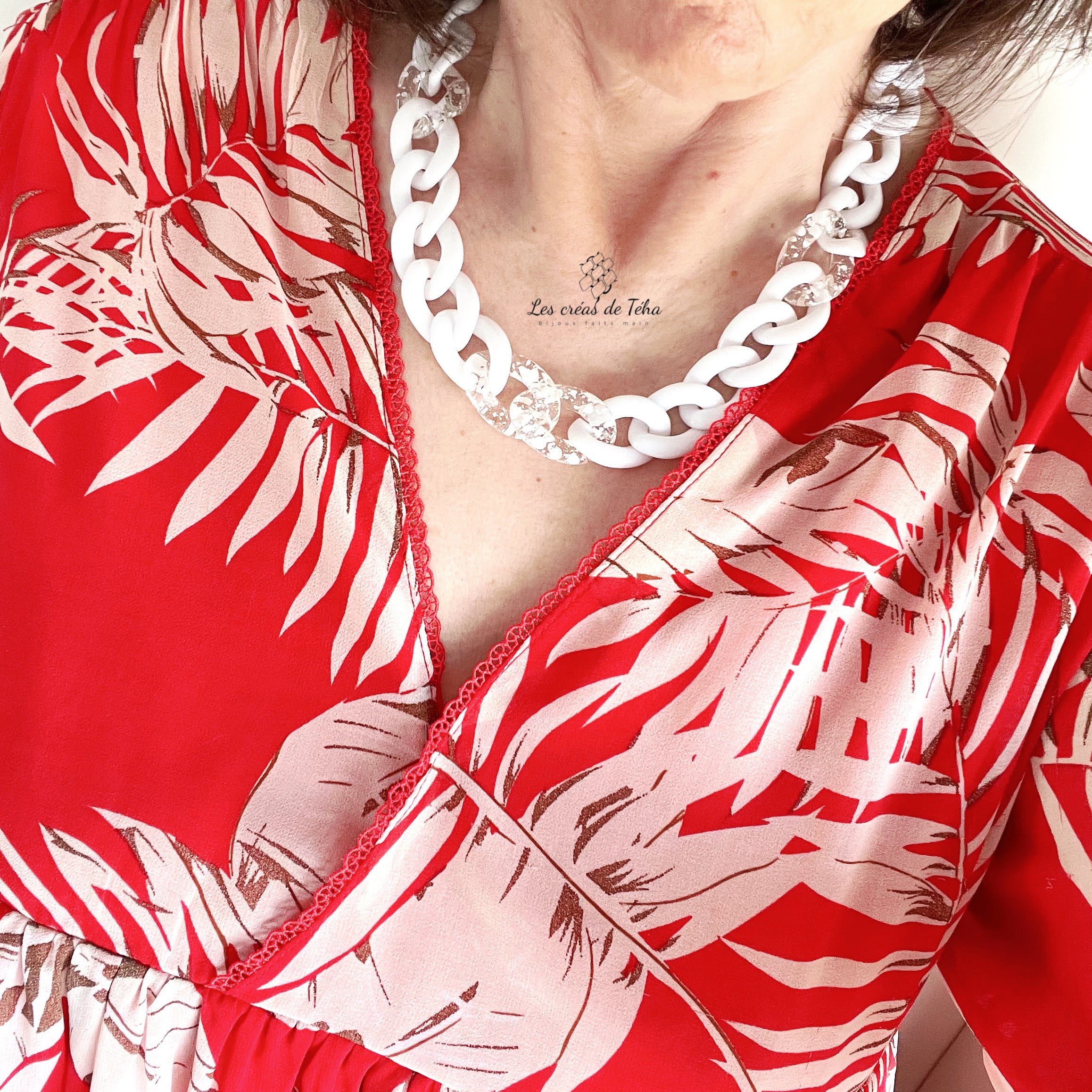 Collier en grosses mailles blanc et doré modèle Ohéa