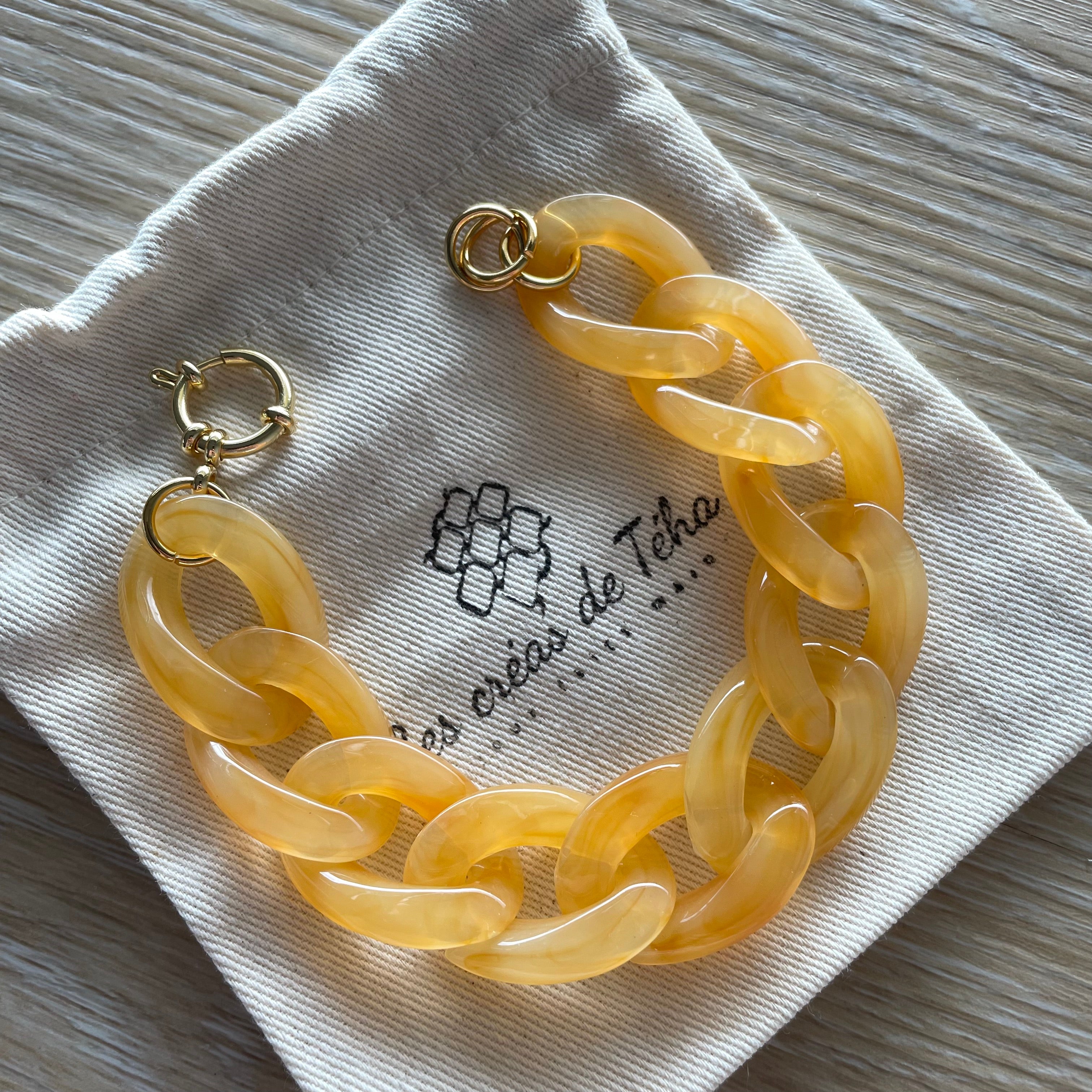 Bracelet tendance grosses mailles oranges modèle Ohéa