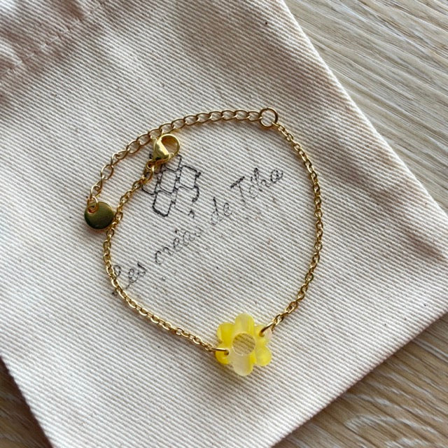 Bracelet réglable en acier inoxydable doré avec breloques modèle Flower