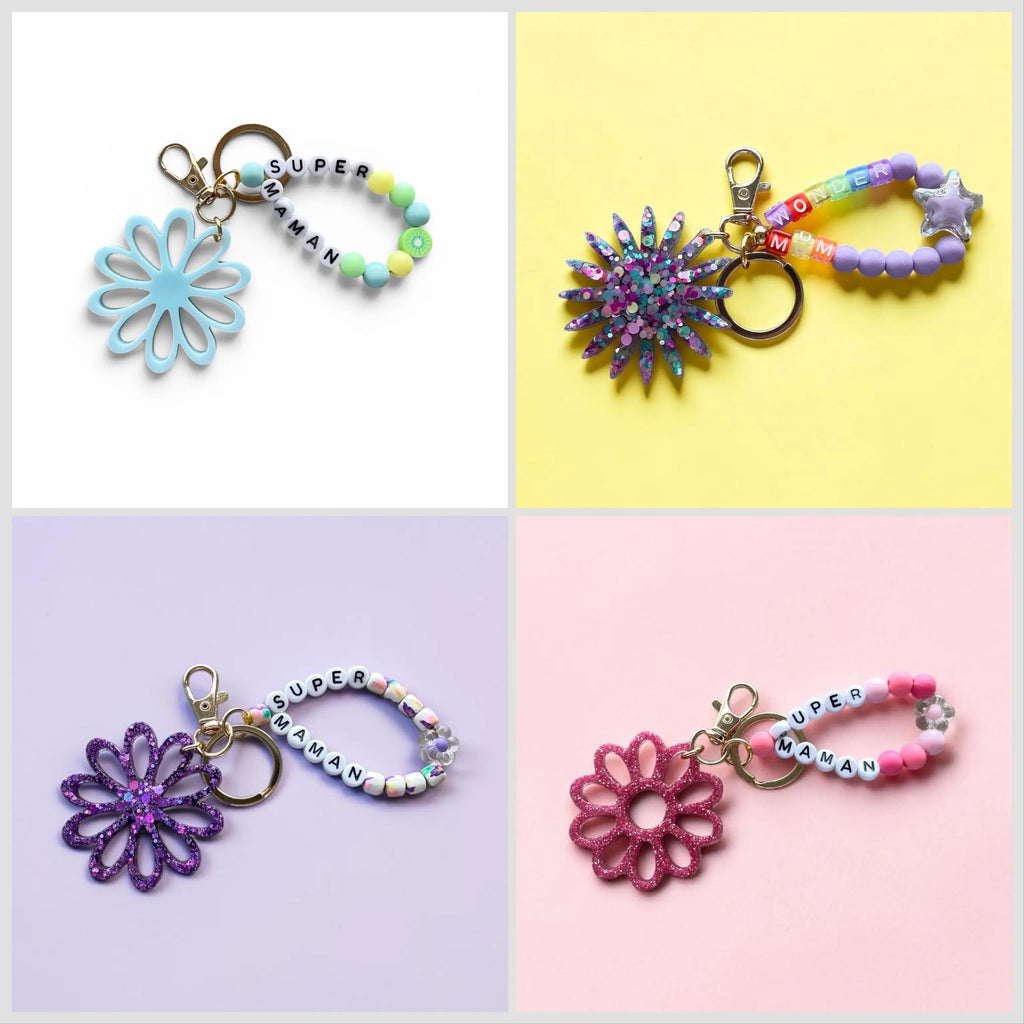 Porte-clés bijou de sac avec breloque fleur en résine modèle Flower