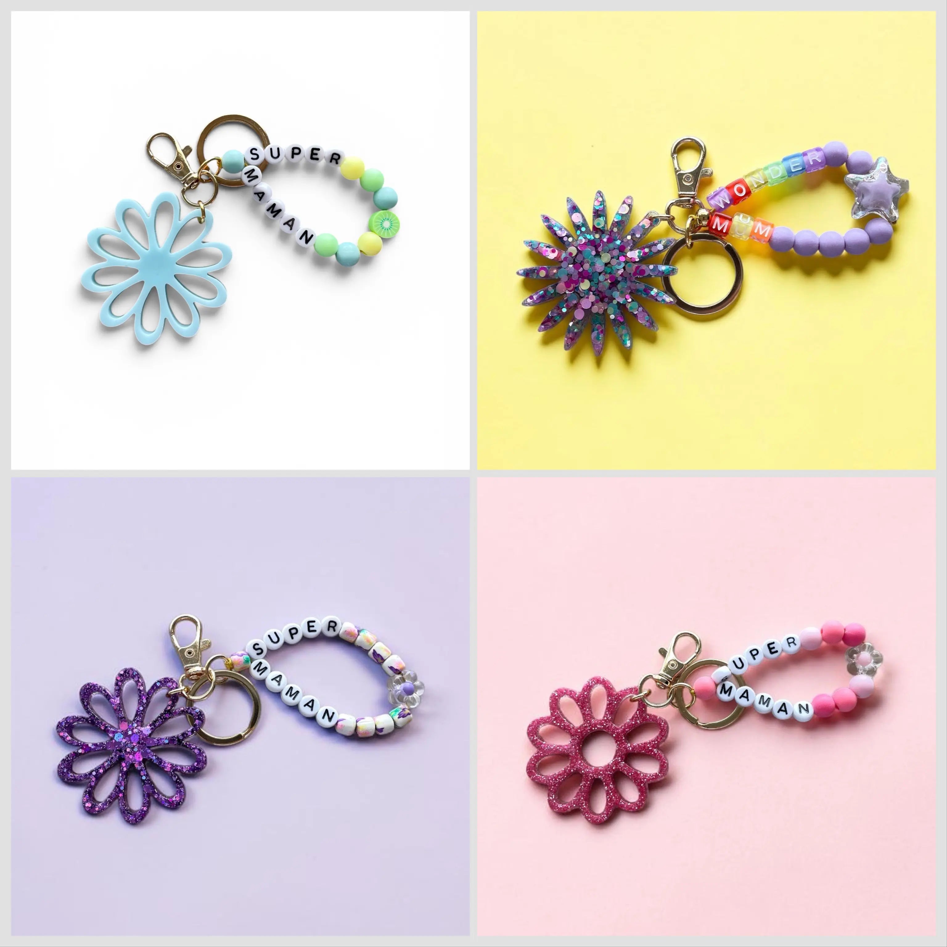 Porte-clés bijou de sac avec breloque fleur en résine modèle Flower