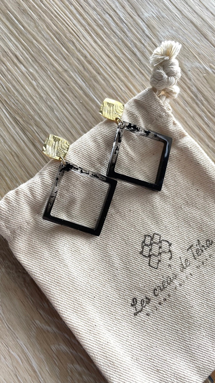 Boucles d’oreilles tendance plaquées or et résine modèle Diamond