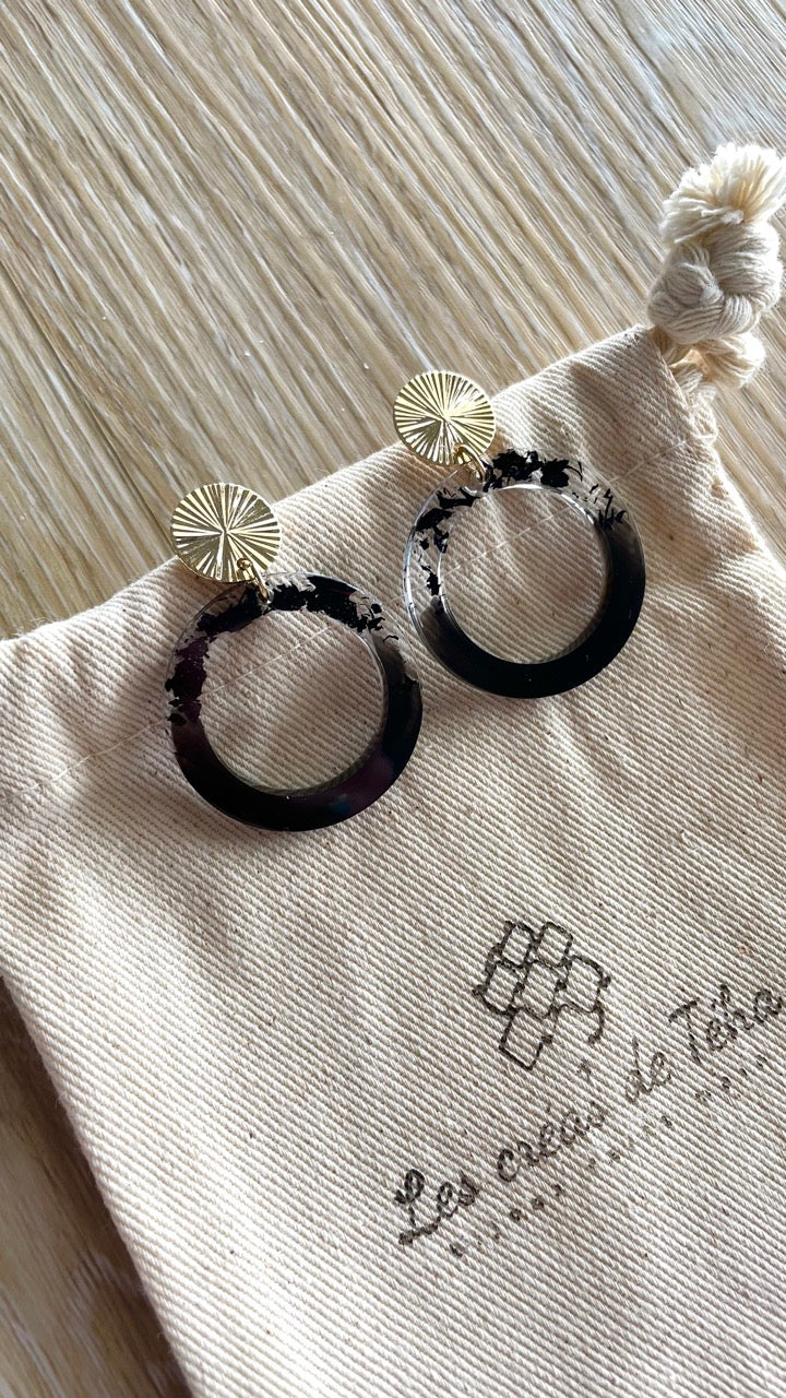 Boucles d’oreilles tendance plaquées or et résine modèle Halo