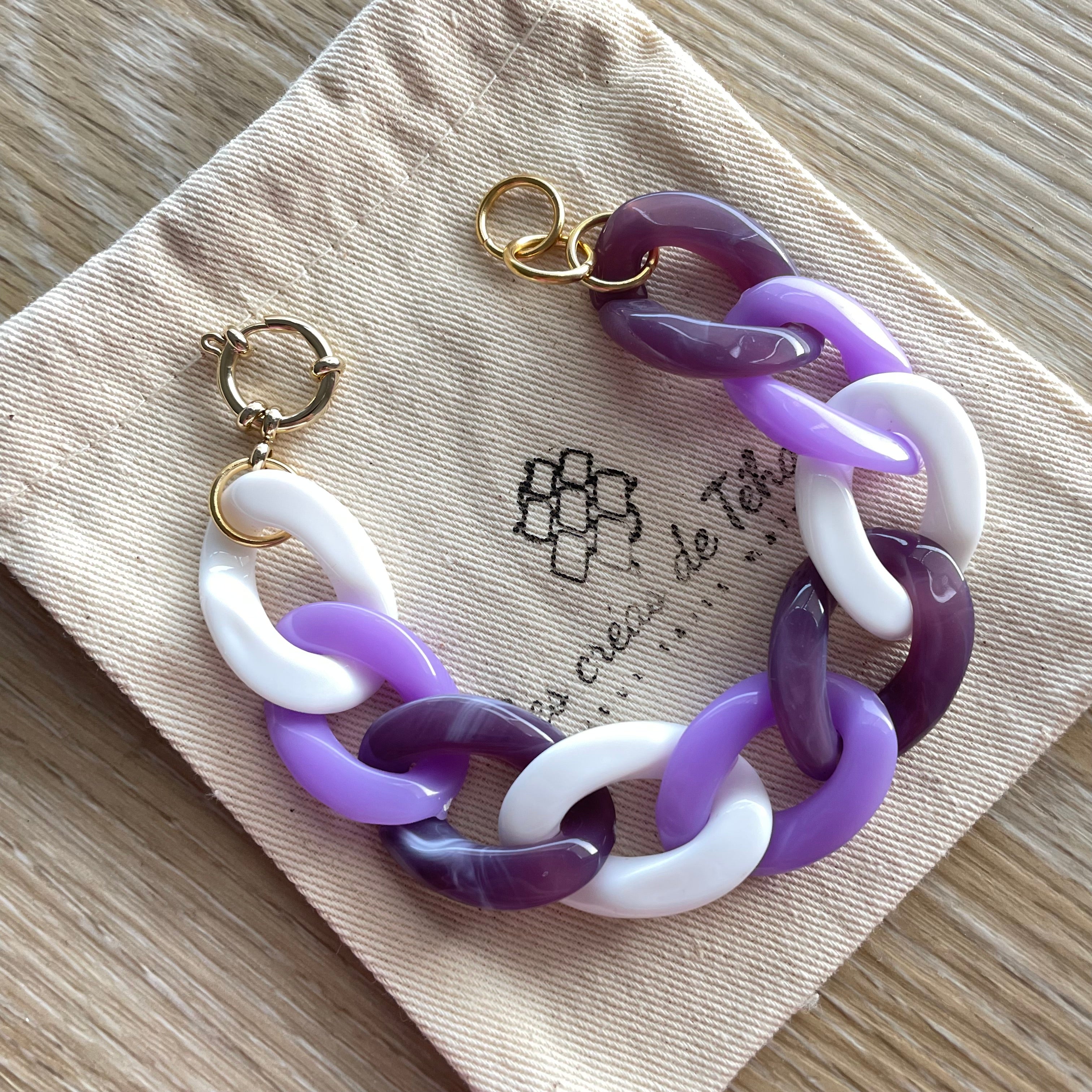 Bracelet tendance grosses mailles modèle Ohéa abricot, corail, violet