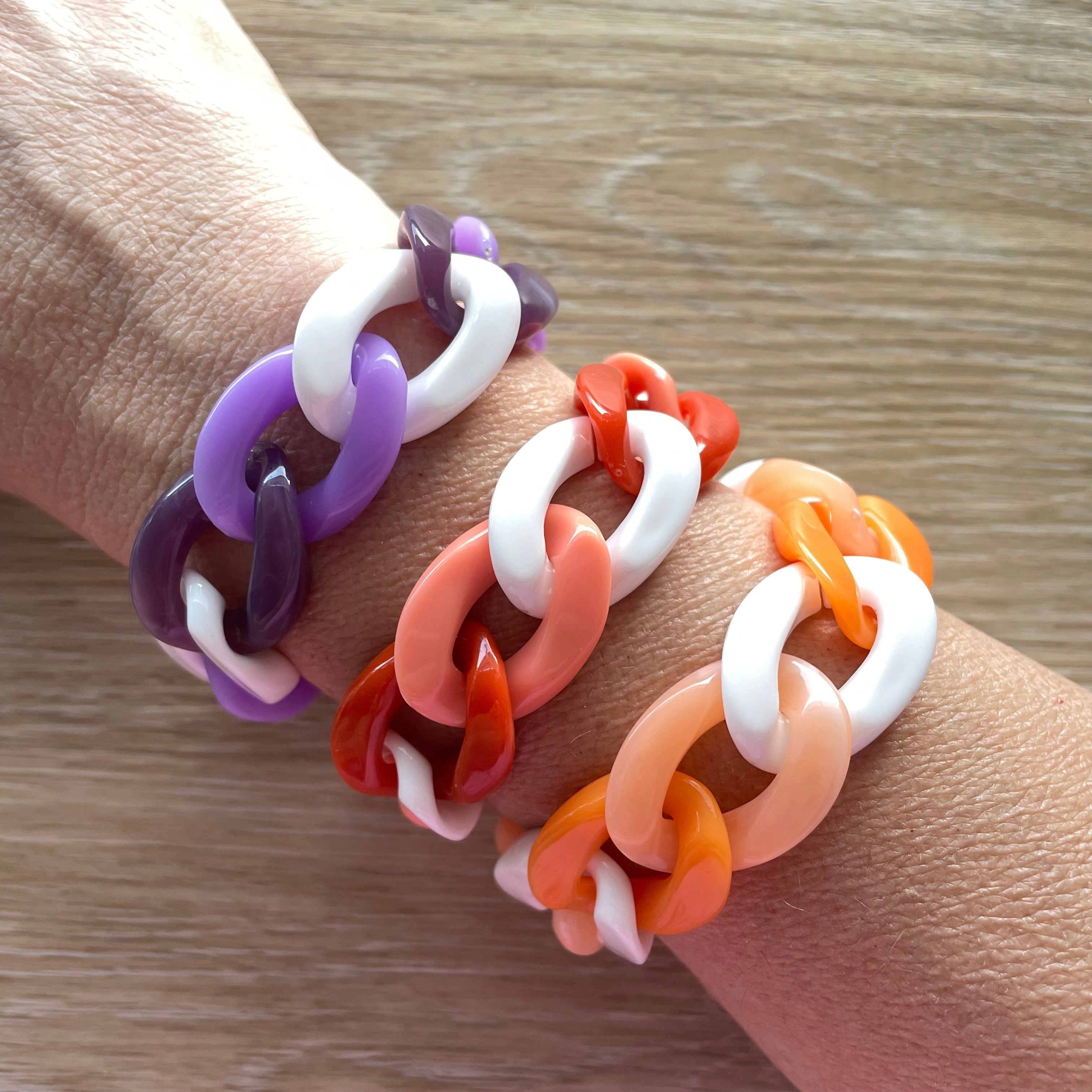 Bracelet tendance grosses mailles modèle Ohéa abricot, corail, violet
