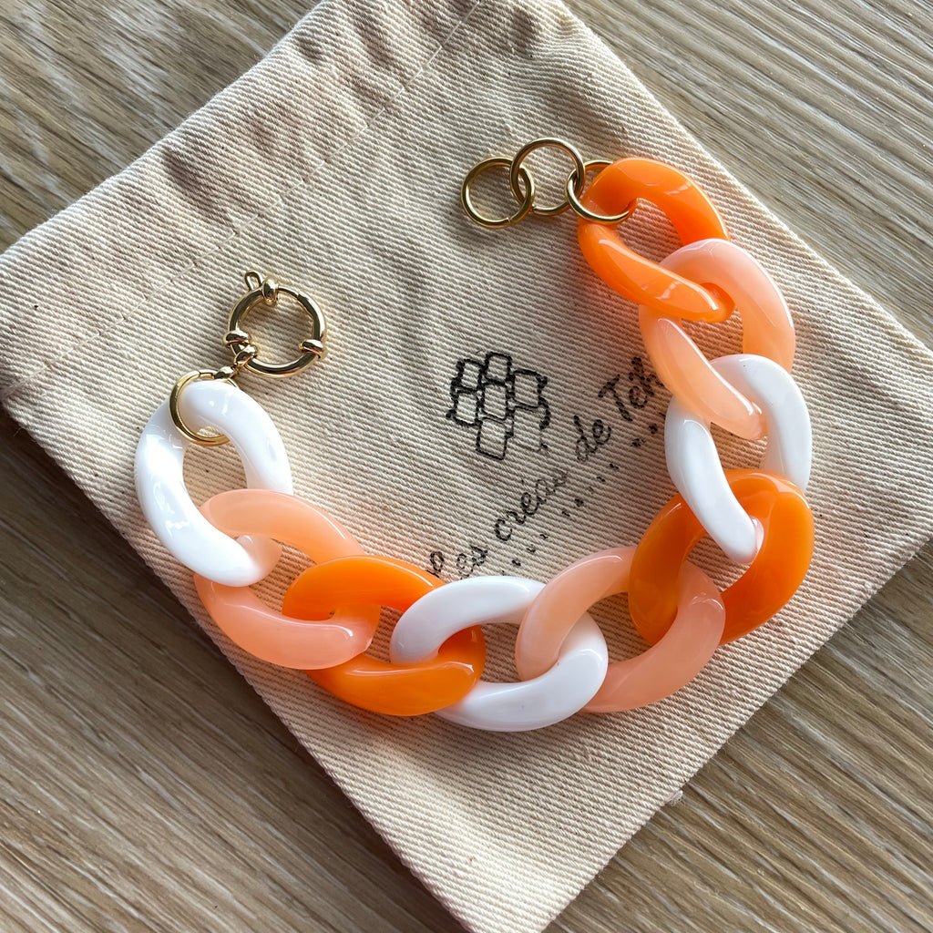 Bracelet tendance grosses mailles modèle Ohéa abricot, corail, violet