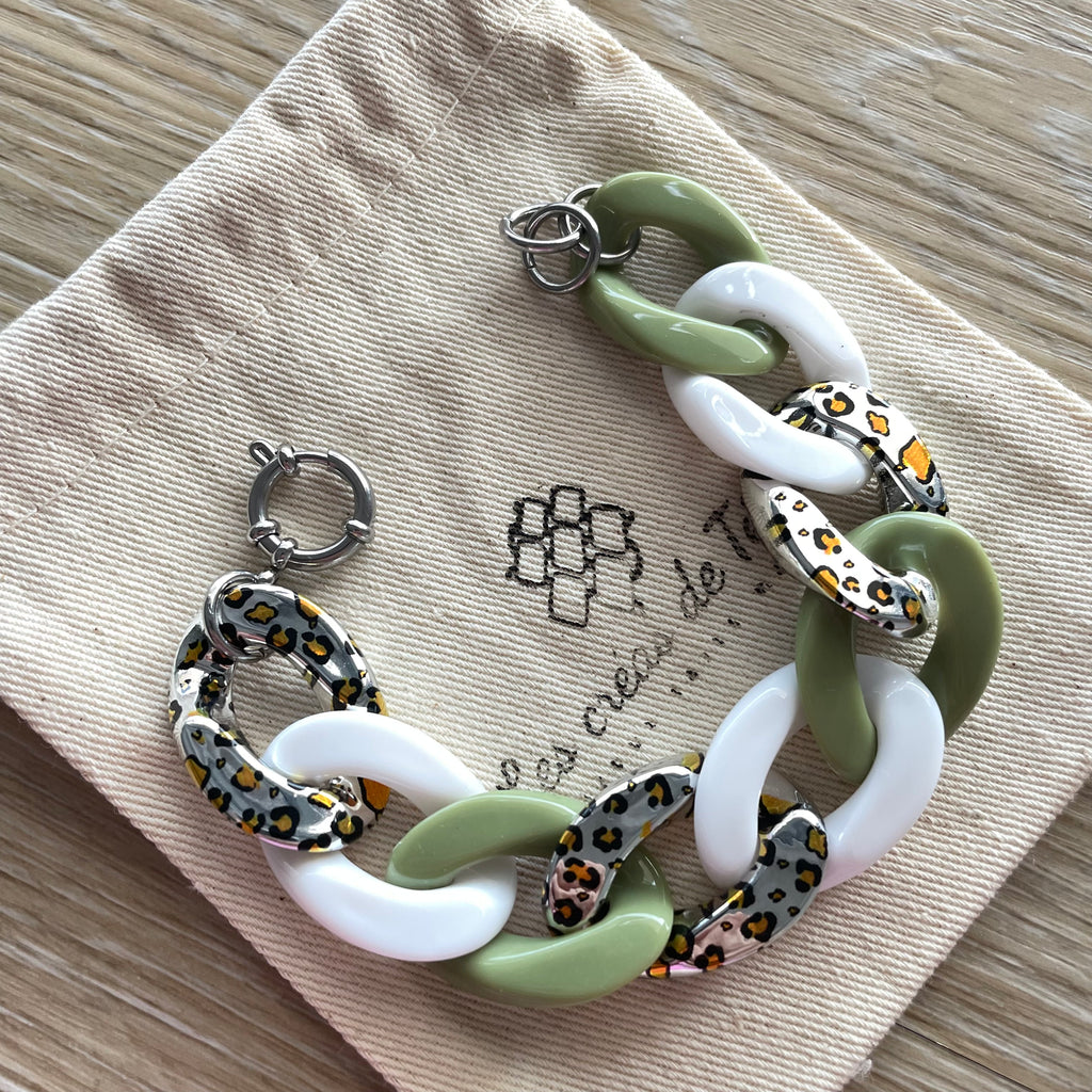 Bracelet tendance grosses mailles modèle Ohéa fauve argenté