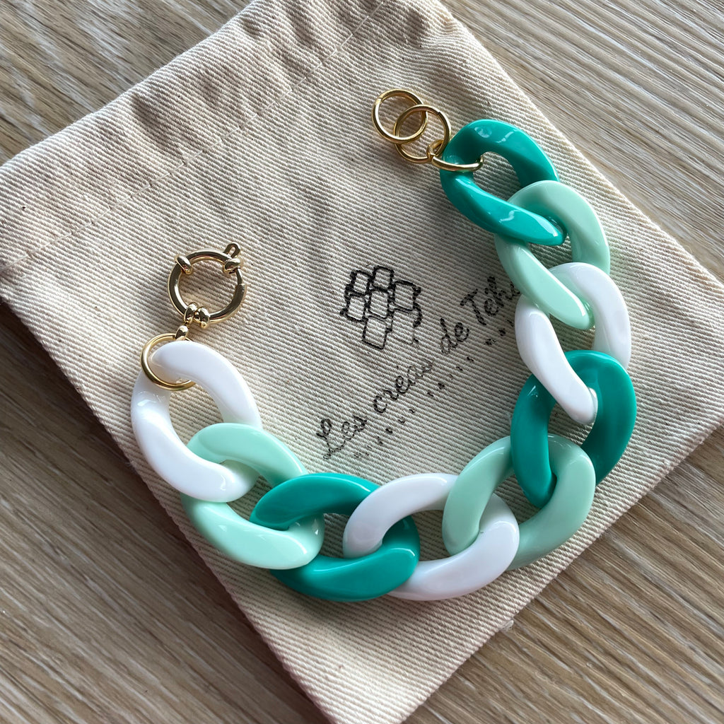 Bracelet tendance grosses mailles modèle Ohéa blanc menthe vert