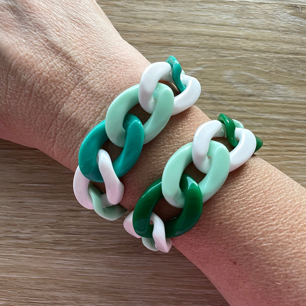 Bracelet tendance grosses mailles modèle Ohéa blanc menthe vert