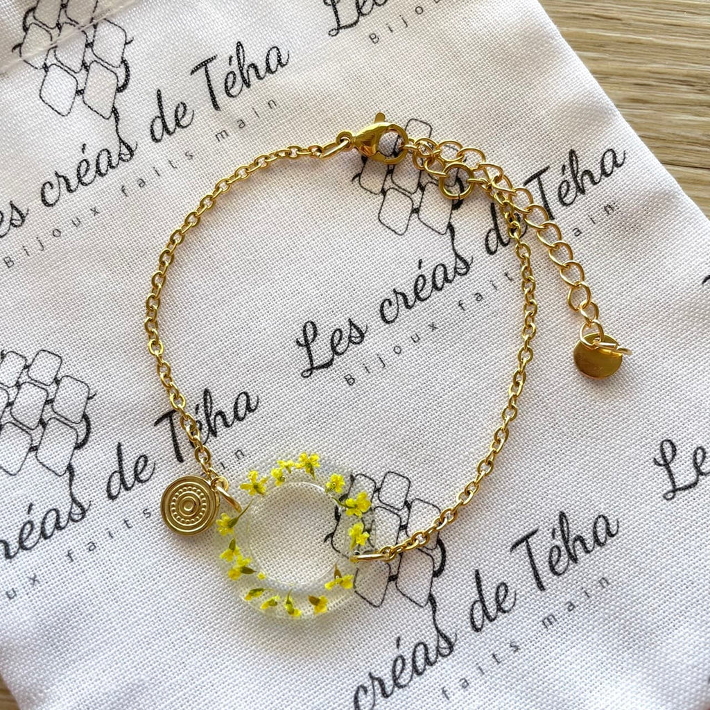 Bracelet réglable en acier inoxydable doré intercalaire en résine modèle Hana