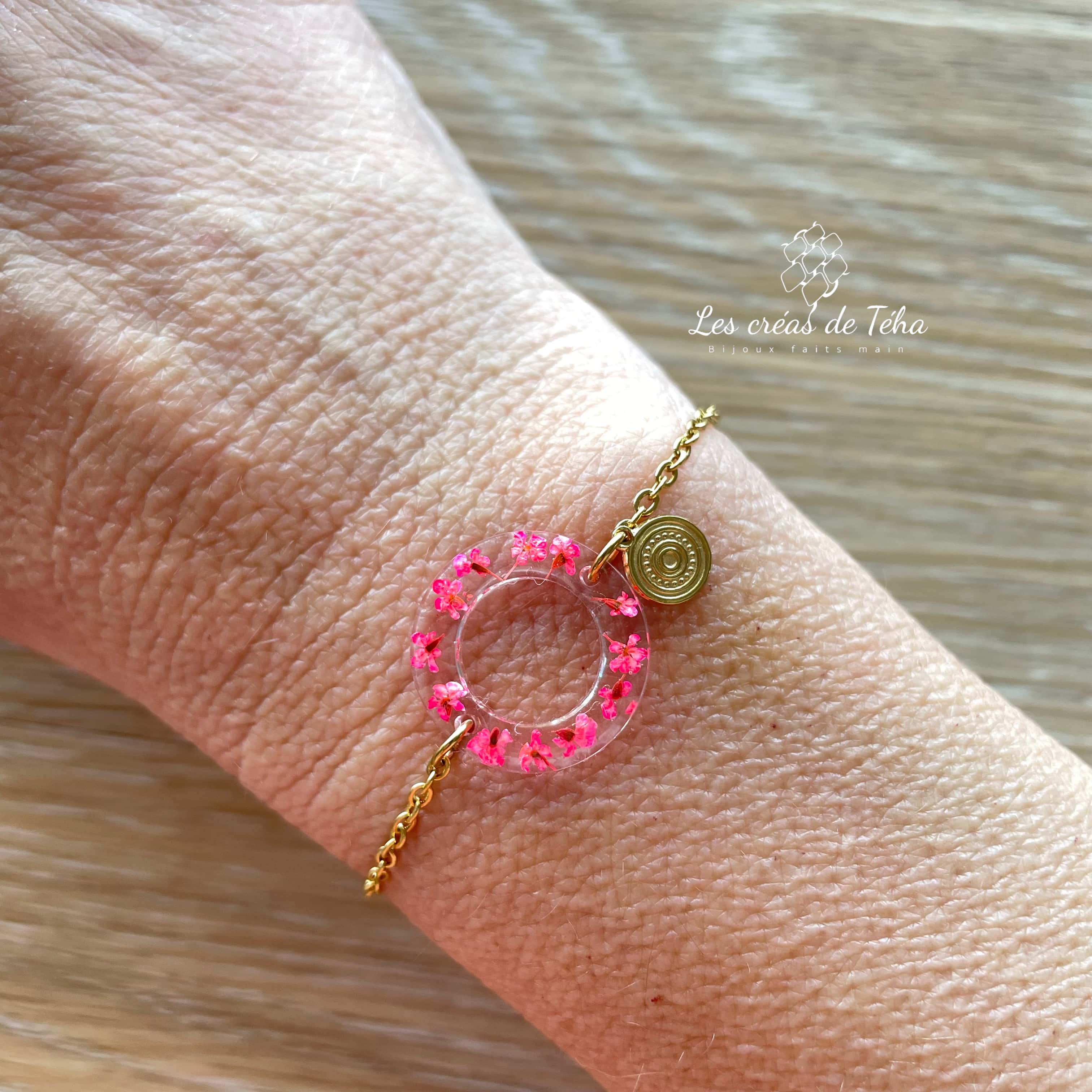 Bracelet réglable en acier inoxydable doré intercalaire en résine modèle Hana
