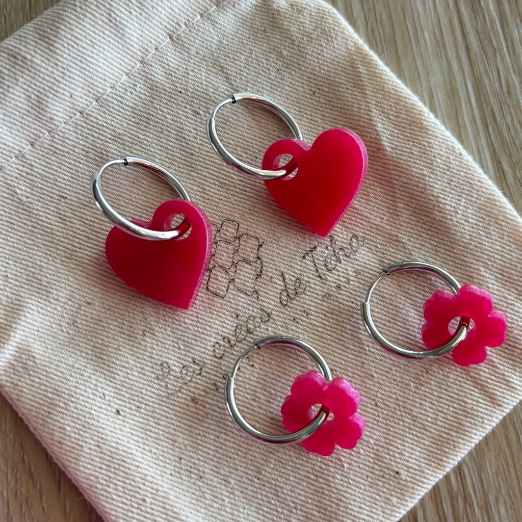Pampilles interchangeables avec ou sans créoles modèle Amor Octobre rose