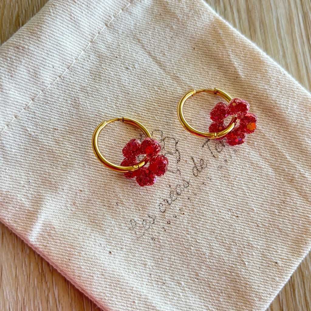Pampilles interchangeables avec ou sans créoles modèle Flower Octobre rose